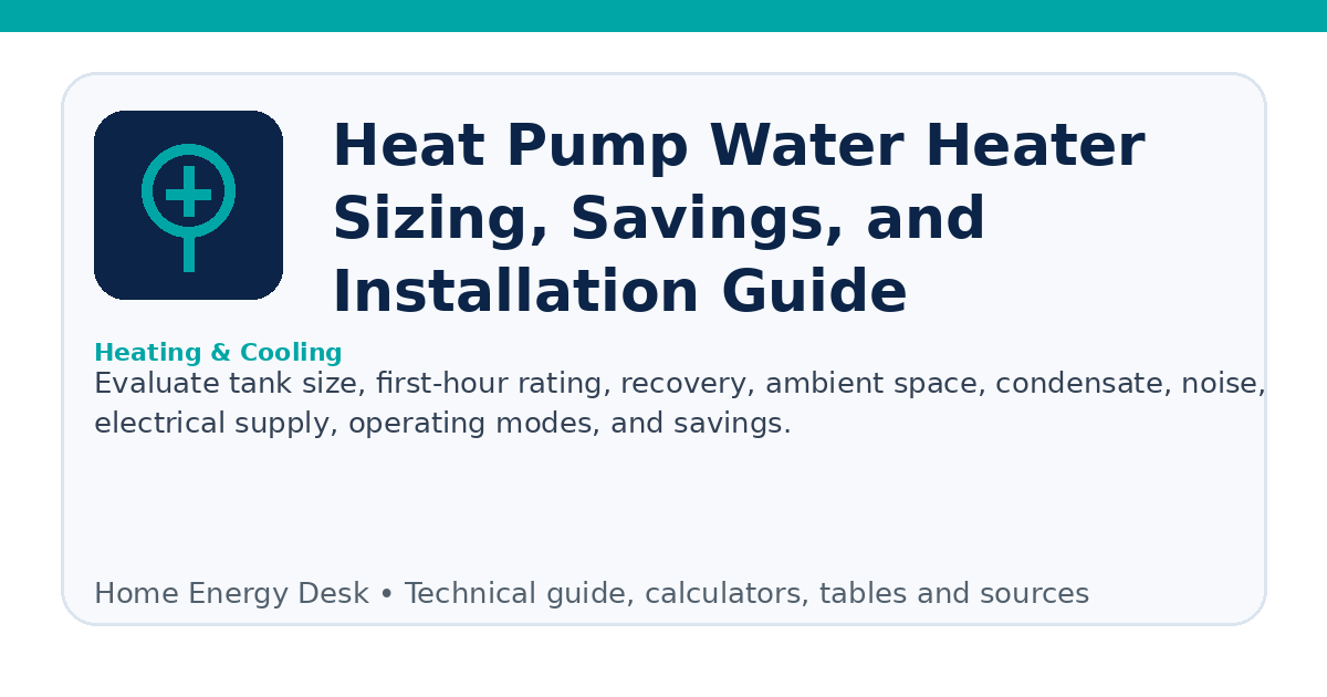 Heat Pump Water Heater Sizing, Savings, and Installation Guide infographic