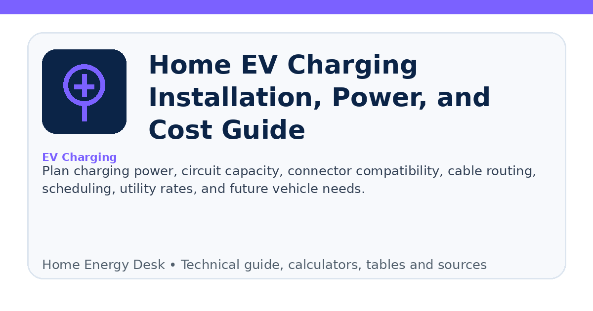 Home EV Charging Installation, Power, and Cost Guide infographic