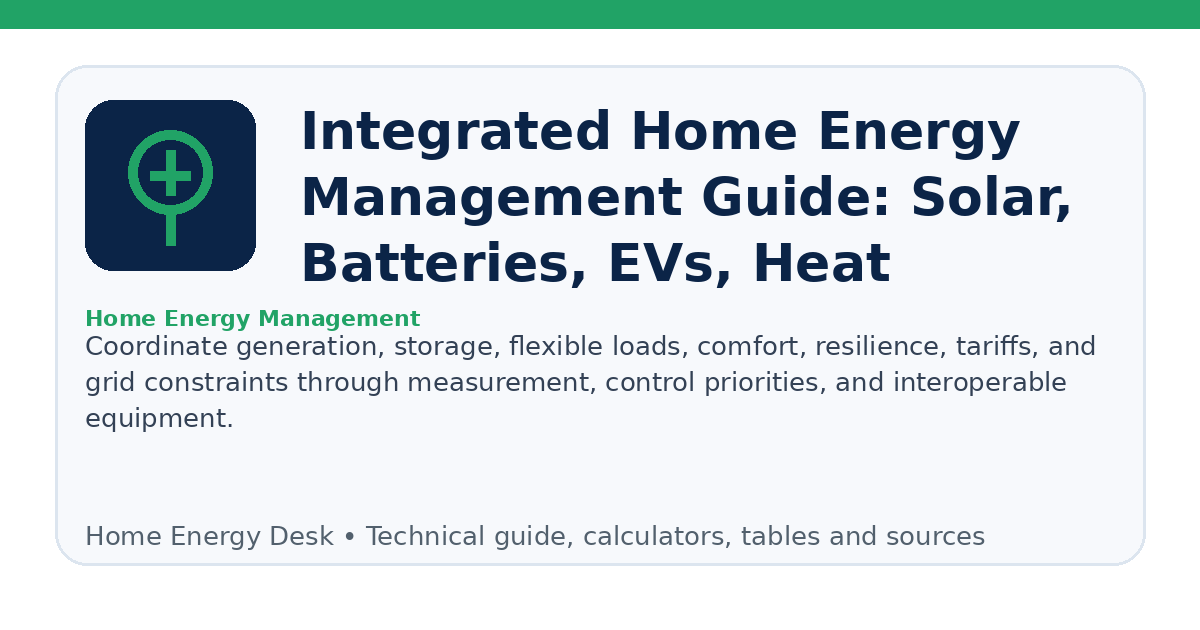 Integrated Home Energy Management Guide: Solar, Batteries, EVs, Heat Pumps, and Smart Loads infographic