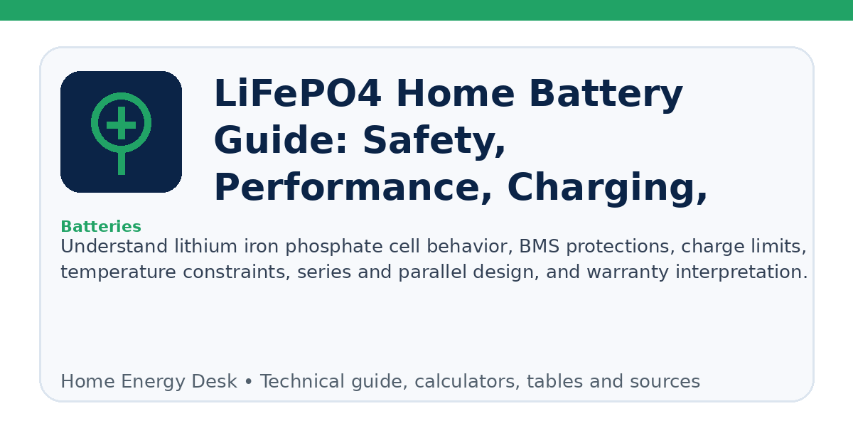 LiFePO4 Home Battery Guide: Safety, Performance, Charging, and System Design infographic